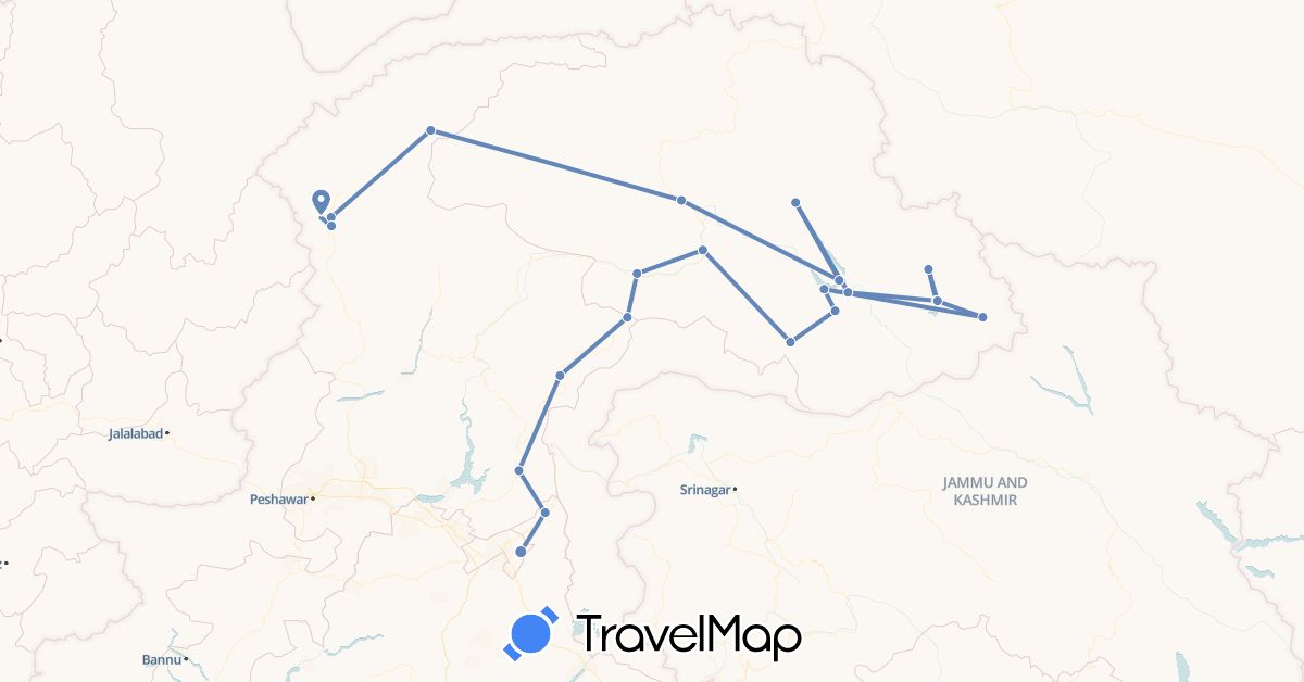 TravelMap itinerary: driving, cycling in Pakistan (Asia)